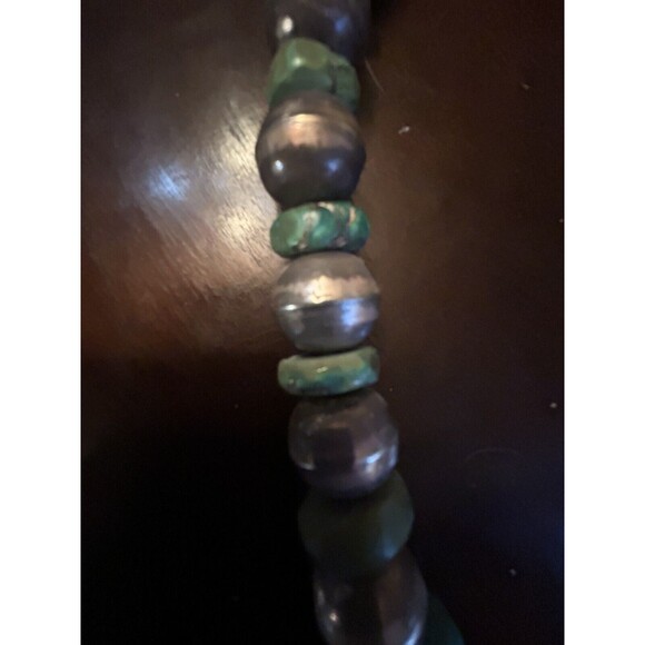 VTG Native American Silver Turquoise Bead Necklace Isleta Cross Dragonfly - Picture 3 of 12